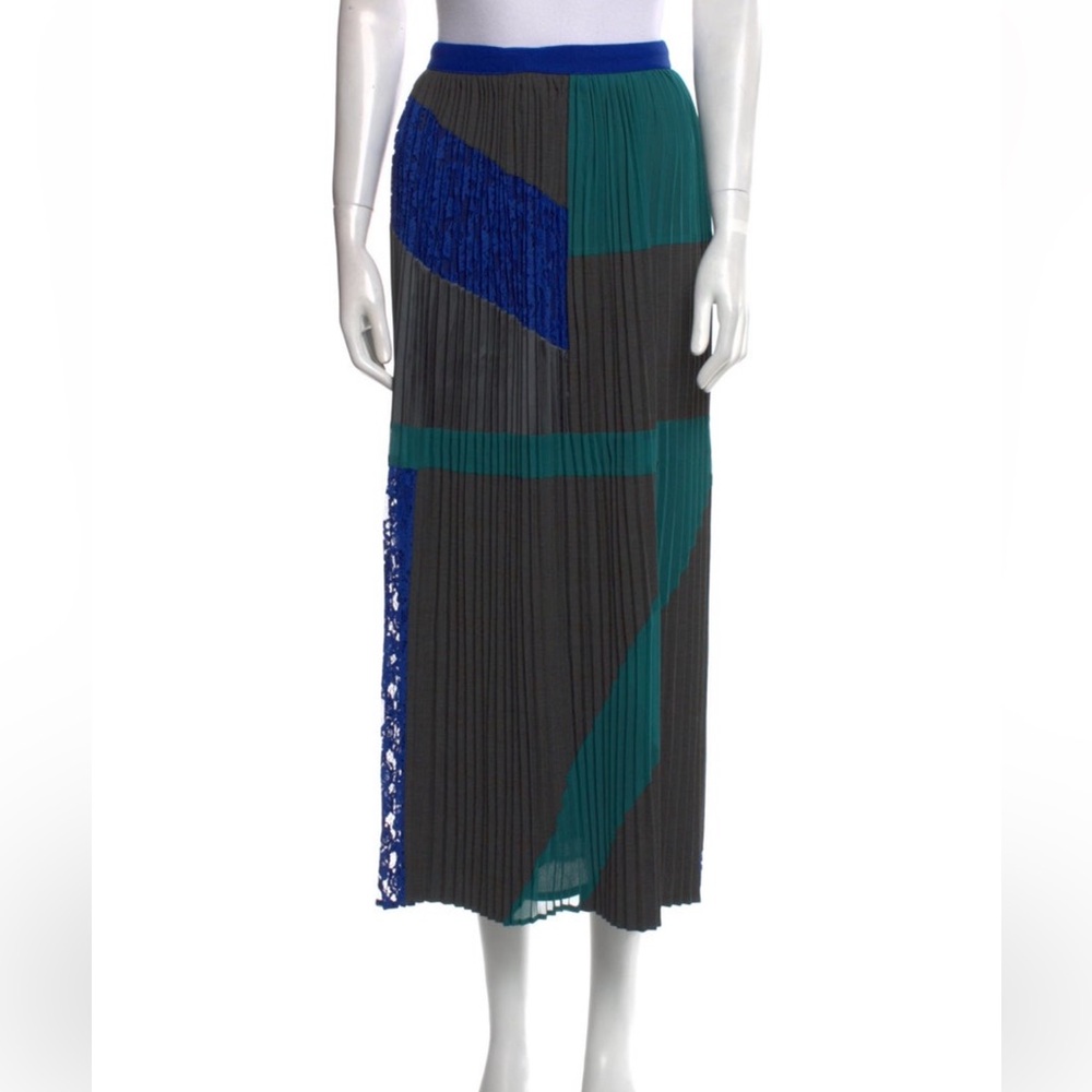 MaxMara Gray and Blue A-Line Pleated Midi Skirt